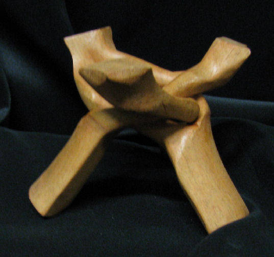 WOODEN TRI-POD STANDS CARVED FROM A SINGLE PIECE OF WOOD x3