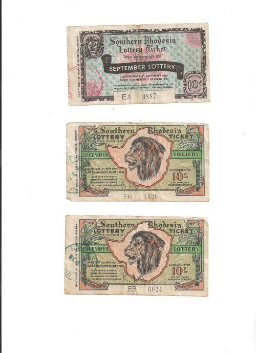 Southern Rhodesian Lottery tickets 1951 (Lot of 10)
