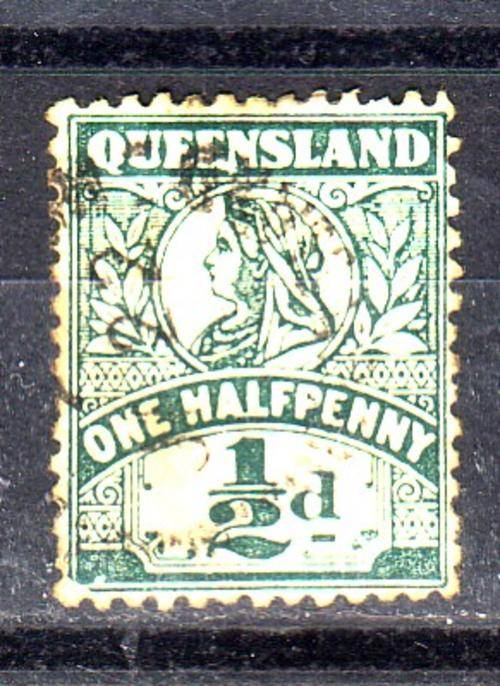 Queensland, 1/2d Queen Victoria stamp, used, paper hinge