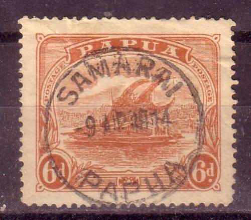 Papua, 6d ship stamp used with nice Samarai cancel