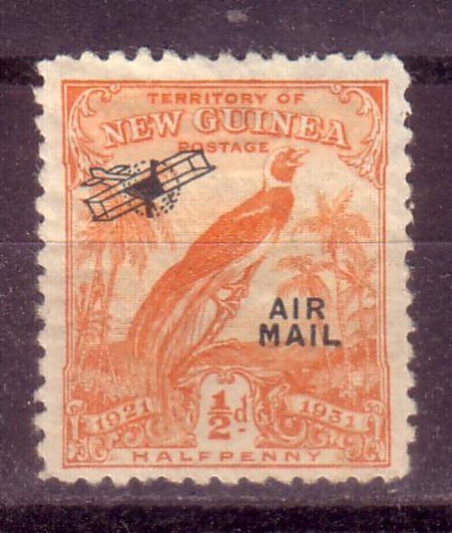 New Guinea, 1/2d peacock stamp with nice Air Mail overprint, MH