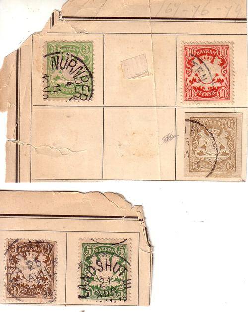 A few very old Bavaria stamps on pieces of album page (1)