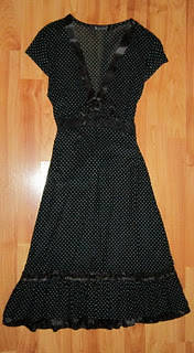 Vintage Ladies Sun Dress Black with Green Polka Dots