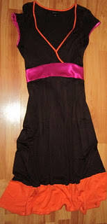 Vintage Brown Dress with Orange and Cerise Trim