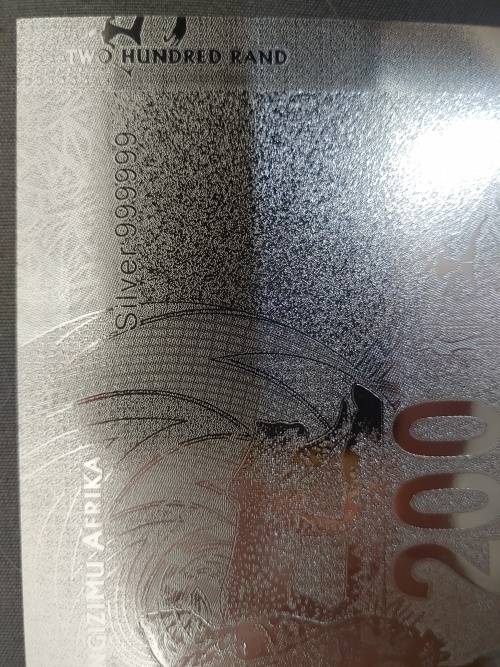 R200 Silver 99.9% Certificate of Authenticity Banknote.