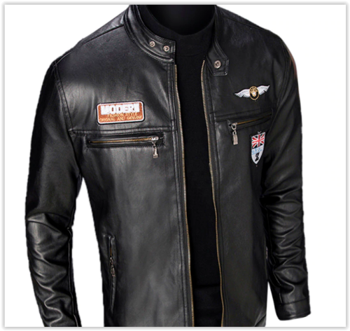 Men Faux Leather Jacket Winter Autumn Motorcycle Black MAD R599