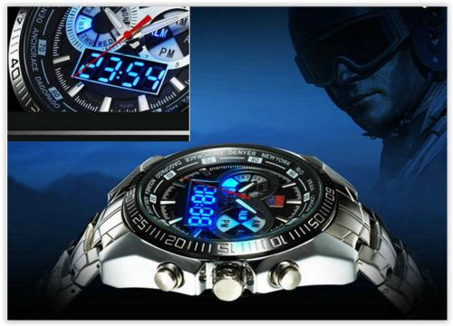 Waterproof sports Watch Hight Quality Stainless Steel Black Men's military Blue Binary Free Shipping