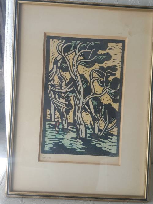Gregoire Boonzaier coloured linocut