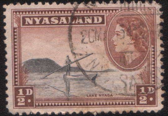 Nyasaland - 1953 - 1/2d black and brown. Used. As description images.