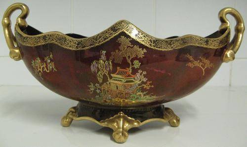 RARE CARLTONWARE ROUGE ROYALE TWIN HANDLED FOOTED GONDOLA VASE