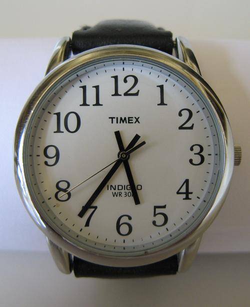 MENS STAINLESS STEEL AND LEATHER INDIGLO WRIST WATCH