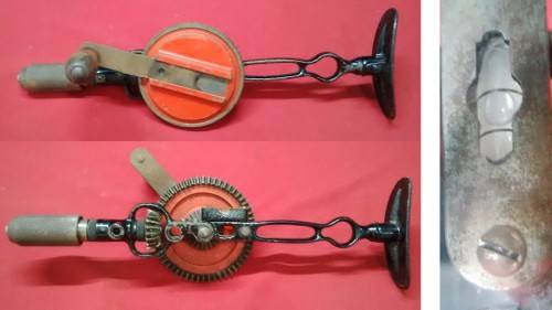 VINTAGE HAND DRILL WITH SPIRIT LEVEL - HANDLE REPLACED NEED TO ATTACHED  +  DRILL FOR PARTS-