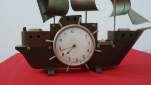 VINTAGE WOODEN SHIP CLOCK (40 x 19 - SAIL TIP 43) - CLOCK & LIGHTS NO TESTED - SEE PICTURES