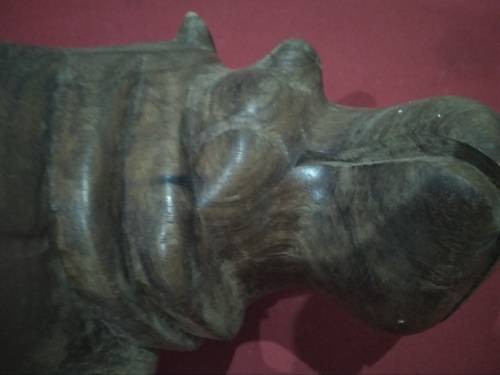 WOOD CARVED HIPPO  L=38 H=18 W=15- Please see Pics they pard of the description