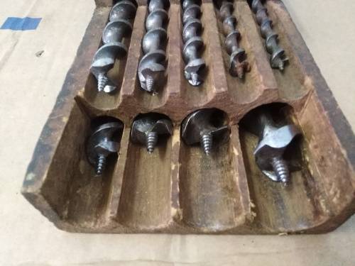 SET OF 9 VINTAGE IRWIN MANIBOR AUGER BITS IN BOX + ADITIONAL BITS   - PLEASE C DESC
