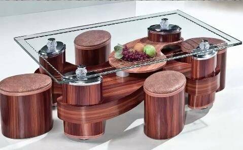 Coffee tables (tempered glass with side stools)
