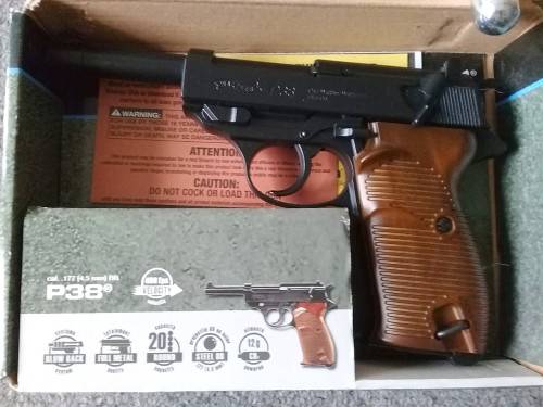 Walther P 38 pistol made by Umarex. 4.5mm steel BBs. Full metal construction. NOW PRICE Reduced!!