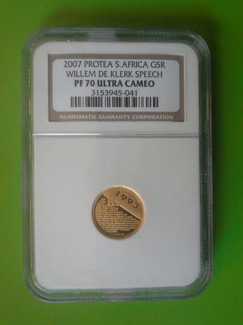 2007 FW DE KLERK GOLD R5 NGC PERFECT PF70
