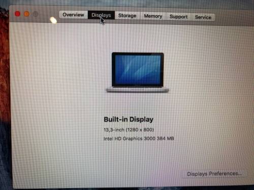 MacBook Pro 13-inch 2011, Intel I5 2.3GHz, 4Gb Ram,HD Graphics 3000,320gb Harddrive, OS X EI Capitan
