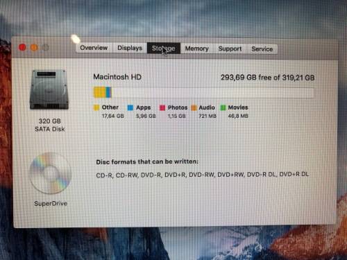 MacBook Pro 13-inch 2011, Intel I5 2.3GHz, 4Gb Ram,HD Graphics 3000,320gb Harddrive, OS X EI Capitan