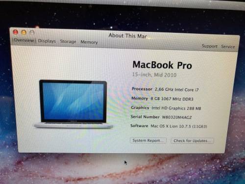 Macbook Pro Mid 2010, i7, 8gb Ram, Intel HD Graphics see photos please