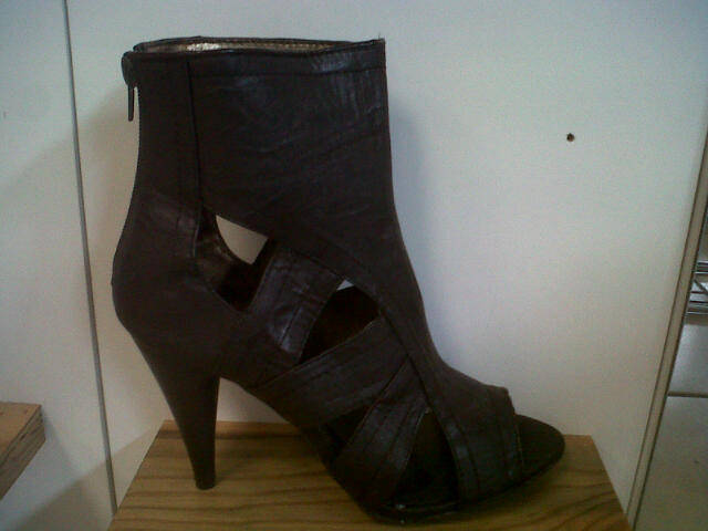 PLW1011143CH CHOC GLADIATOR OPEN-SIDED PEEPTOE BOOTS -BACK ZIP DETAIL SIZE 5 ONLY