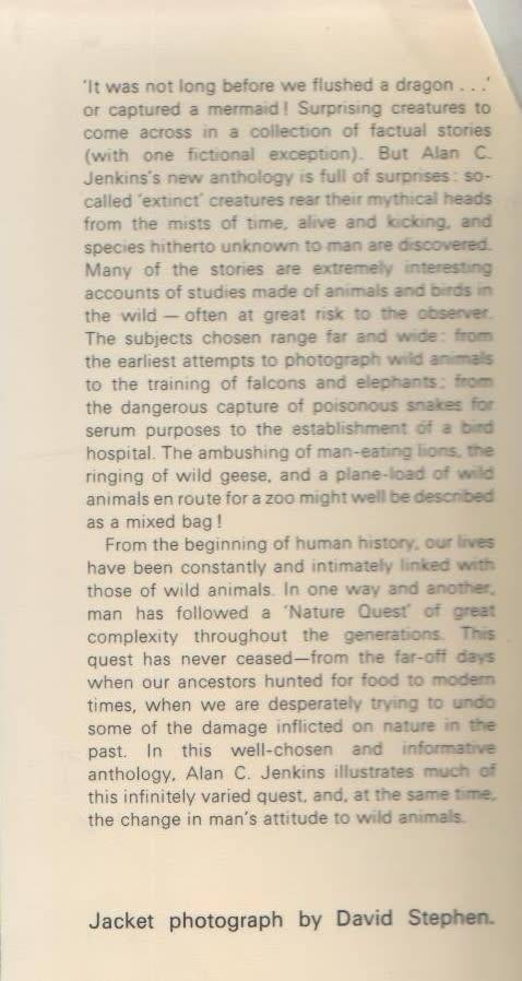 NATURE QUEST, AN ANTHOLOGY OF WILD LIFE STORIES - ALAN C JENKINS  (1972)