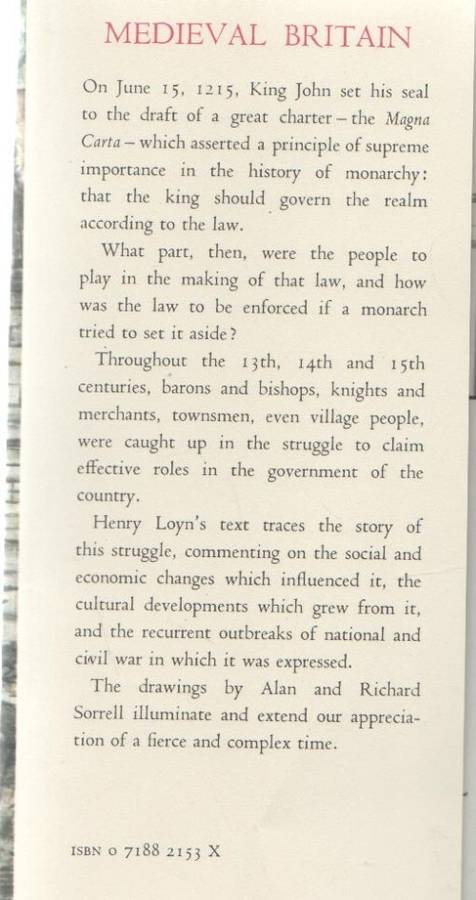 MEDIEVAL BRITIAN - HENRY LOYN ,ALAN SORRELL & RICHARD SORRELL (1977)