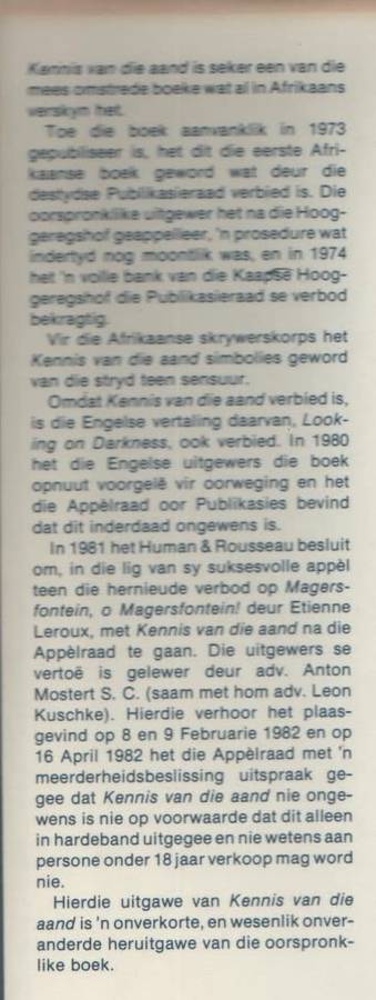 KENNIS VAN DIE AAND - ANDRE P BRINK (OUDERDOMSBEPERKING VAN 18JR - 1982)