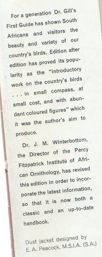 A FIRST GUIDE TO SOUTH AFRICAN BIRDS - LEONARD GILL (9 TH EDITION 1970)