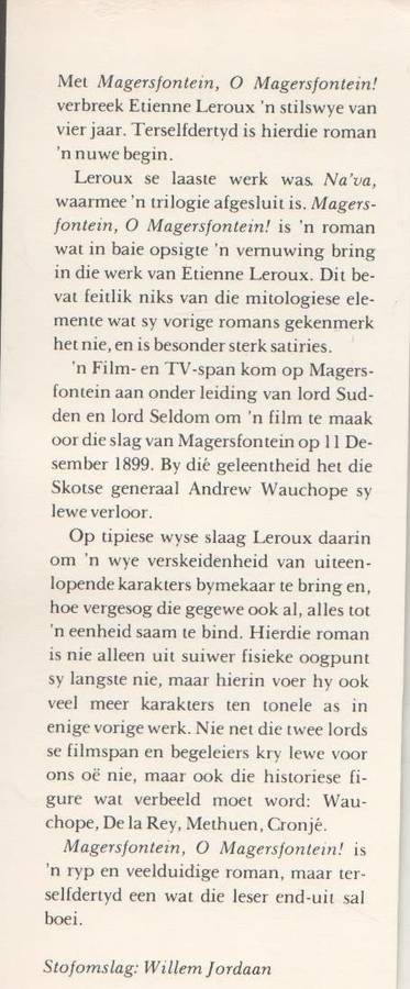 MAGERSFONTEIN, MAGERSFONTEIN! - ETIENNE LEROUX (7 DE DRUK 1984)