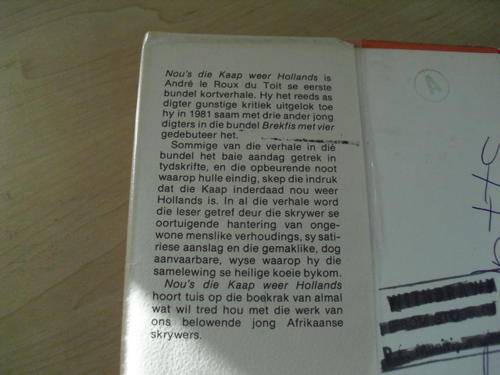Nou's die Kaap weer Hollands - Andre le Roux du Toit (eerste uitgawe 1982)