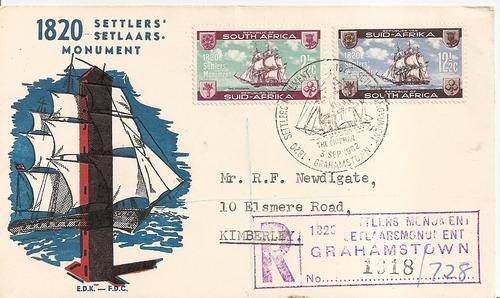 1962 Settlers set of 2 FDCs One cancelled with Kimberley and the other reg. at the Settlers Monument