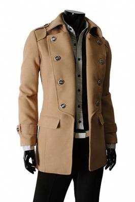 New Mens British Style Double Breasted Winter Coat Black/Cammel