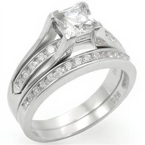 Clear CZ Sterling Silver Wedding Ring Set - Size 6