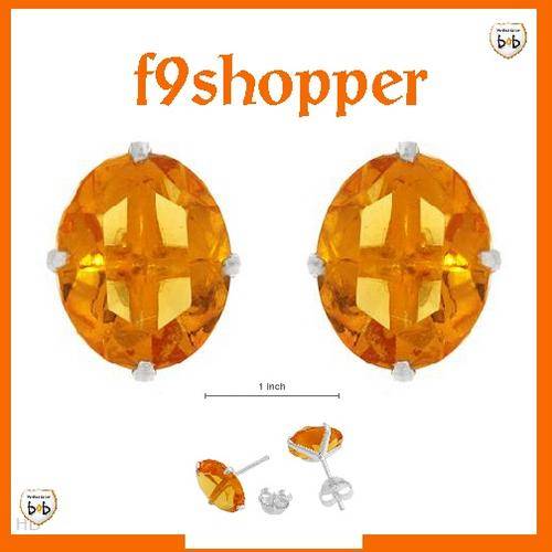 Sterling Silver Studs with Yellow-Orange CZ Stone
