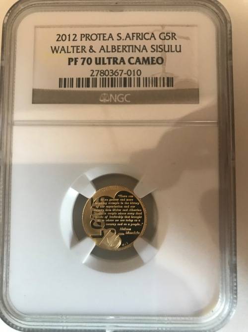Gold 1/10h oz 2012 Protea South Africa G5R Walter & Albertina Sisulu PF70 Ultra Cameo
