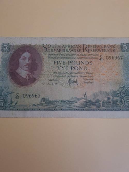 5 Pound Note 1956 prefix: C45  English Afrikaans .....Crazy R1 Start