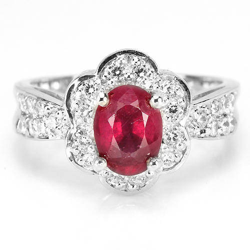 Genuine Blood Red Ruby & White CZ Ring Size 6.25