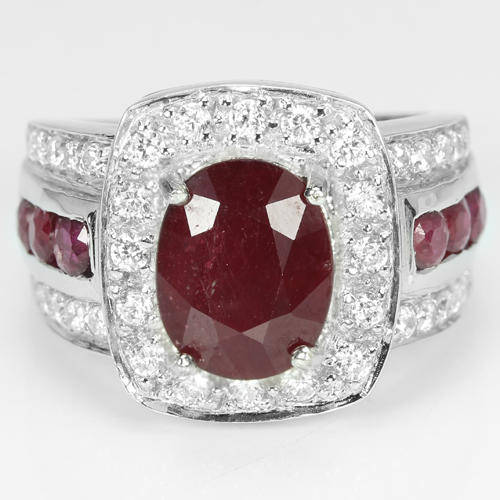 Natural Blood Red Ruby & White CZ Ring Size 6.75