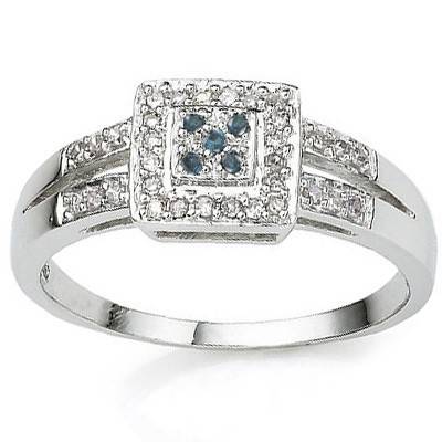 Free Shipping Blue Diamond Sterling Silver Ring with Platinum Coat.