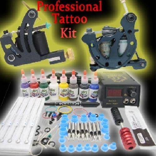 Professional Tattoo Kit - 2 High Quality Tattoo Machines Ink Needles Power and More
