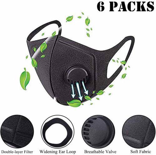 6 PACK NANOMATERIAL  WASHABLE FACE  WITH  DUAL RESPIRATOR VALVE