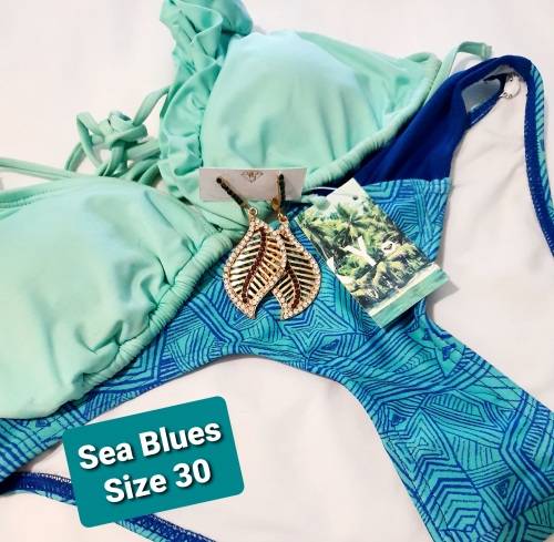 SWIMWEAR Roxy Sea Blues 2 pc Bikini Set  (Size 30) FREE Earrings