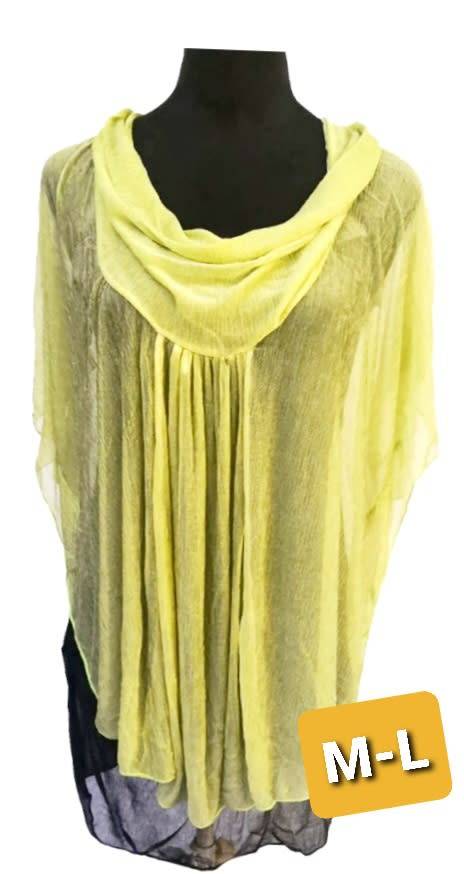Yellow Chiffon Top with Black Vest (M)