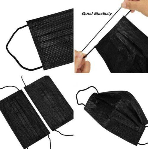CARAMEL   -  3 PLY JET BLACK MASK DISPOSABLE MASKS