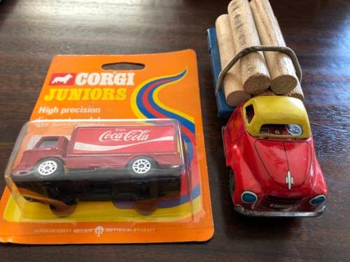 Vintage toy cars x 2 (Coca-Cola and Japan pressed metal)