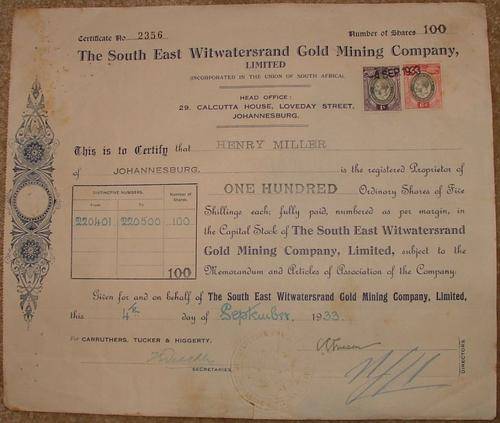 South East Witwatersrand Gold Mining Company - 1933 - 1s and 6d Revenues