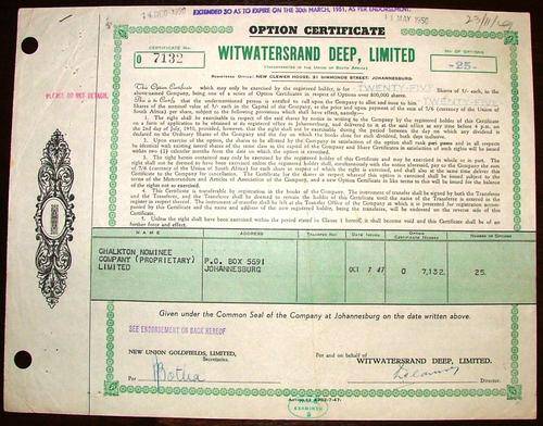 Share_Certificate_-_Witwatersrand_Deep_-_1947