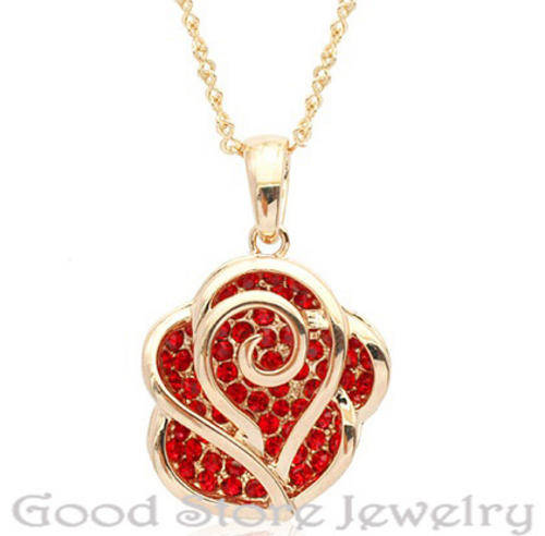 GORGEOUS RED ROSE SWAROVSKI NECKLACE IN 18K WHITE GOLD CLAD